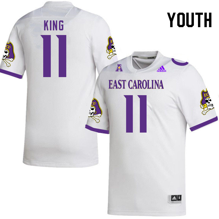 Youth #11 Ryan King ECU Pirates 2023 College Football Jerseys Stitched-White - Click Image to Close